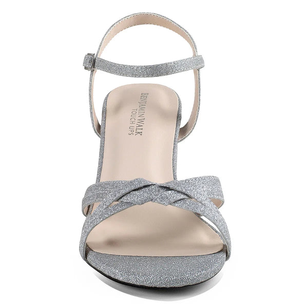 Dyeables Elle Silver Glitter Block Heel Open Toe Sandals Shoes