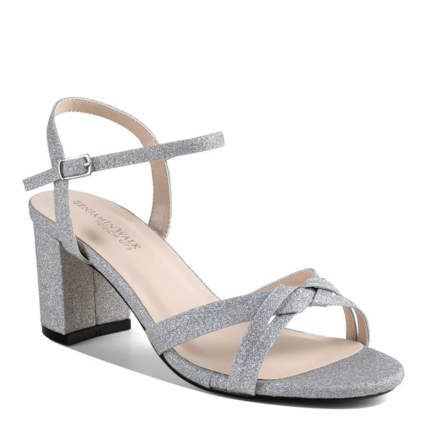dyeables Elle Silver Glitter Block Heel Open Toe Sandals Shoes