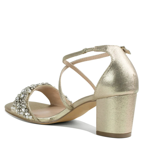 Dyeables Evangeline Champagne Shimmer Low Block Heel Open Toe Sandals Shoes