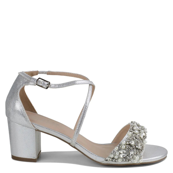 Dyeables Evangeline Silver Shimmer Low Block Heel Open Toe Sandals Shoes