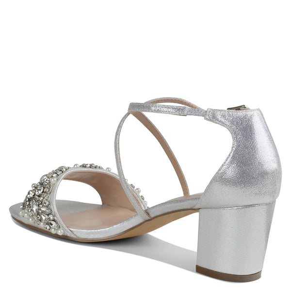 Dyeables Evangeline Silver Shimmer Low Block Heel Open Toe Sandals Shoes