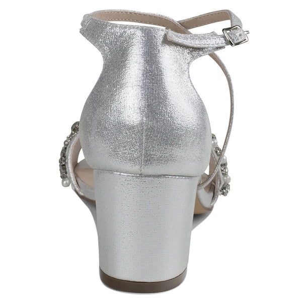 Dyeables Evangeline Silver Shimmer Low Block Heel Open Toe Sandals Shoes