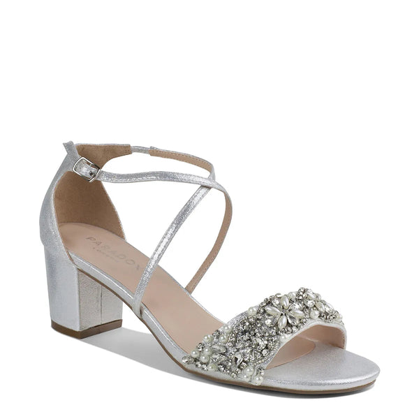 dyeables Evangeline Silver Shimmer Low Block Heel Open Toe Sandals Shoes