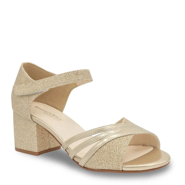 dyeables Foster Champagne Metallic Low Block Heel Sandals Shoes