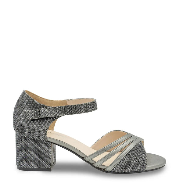 Dyeables Foster Pewter Metallic Low Block Heel Sandals Shoes