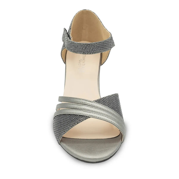 Dyeables Foster Pewter Metallic Low Block Heel Sandals Shoes