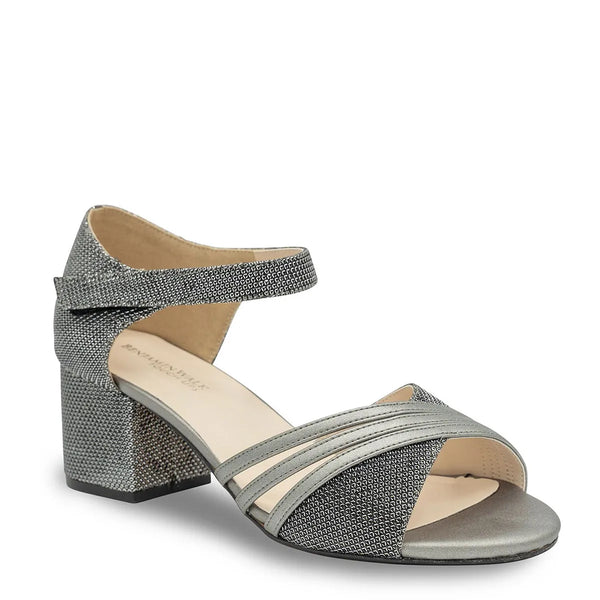 dyeables Foster Pewter Metallic Low Block Heel Sandals Shoes