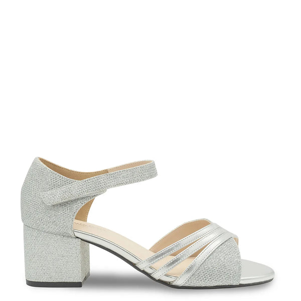 Dyeables Foster Silver Metallic Low Block Heel Sandals Shoes