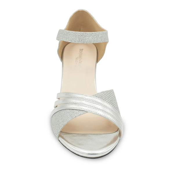 Dyeables Foster Silver Metallic Low Block Heel Sandals Shoes