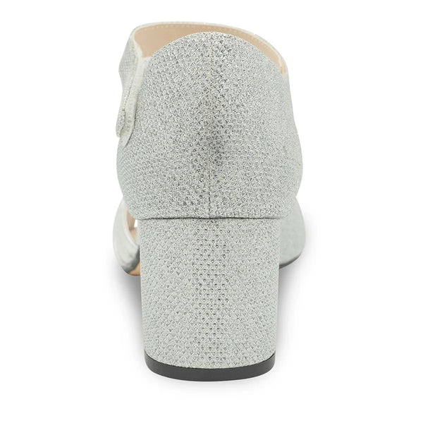 Dyeables Foster Silver Metallic Low Block Heel Sandals Shoes