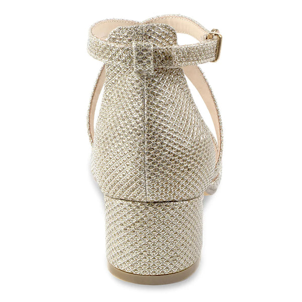 Dyeables Francis Champagne Shimmer Low Block Heel Closed Toe Pumps Shoes