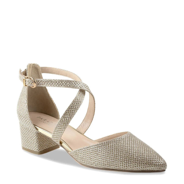 dyeables Francis Champagne Shimmer Low Block Heel Closed Toe Pumps Shoes