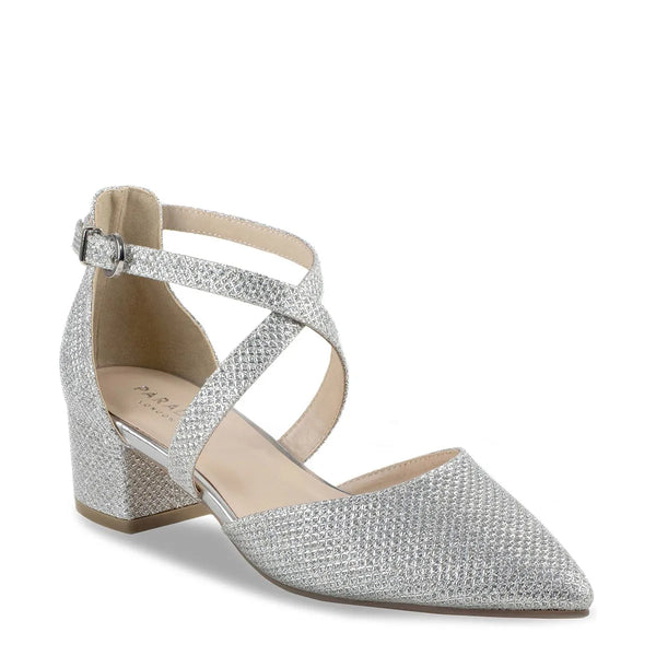dyeables Francis Silver Shimmer Low Block Heel Closed Toe Pumps Shoes