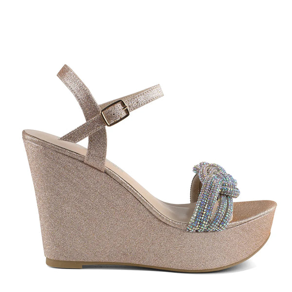 Dyeables Gemini Champagne Glitter High Wedge Open Toe Platform Sandals Shoes