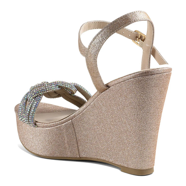 Dyeables Gemini Champagne Glitter High Wedge Open Toe Platform Sandals Shoes