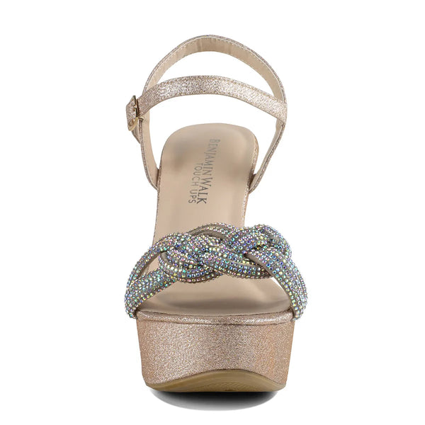 Dyeables Gemini Champagne Glitter High Wedge Open Toe Platform Sandals Shoes