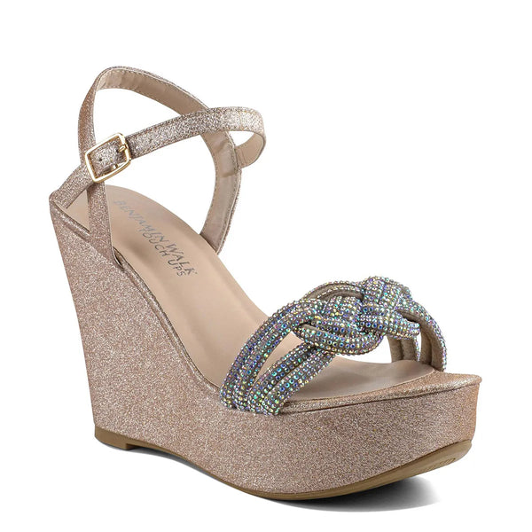 dyeables Gemini Champagne Glitter High Wedge Open Toe Platform Sandals Shoes