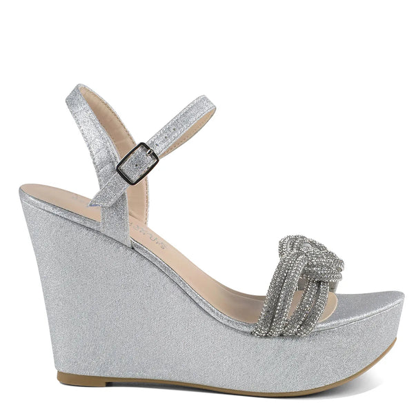 Dyeables Gemini Silver Glitter High Wedge Open Toe Platform Sandals Shoes