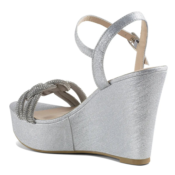 Dyeables Gemini Silver Glitter High Wedge Open Toe Platform Sandals Shoes