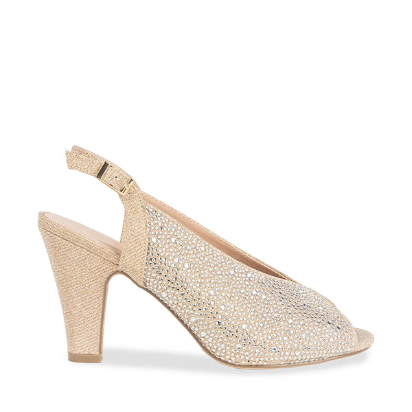 Dyeables Glory Champagne Glitter High Stable Heel Peeptoe Pumps Shoes