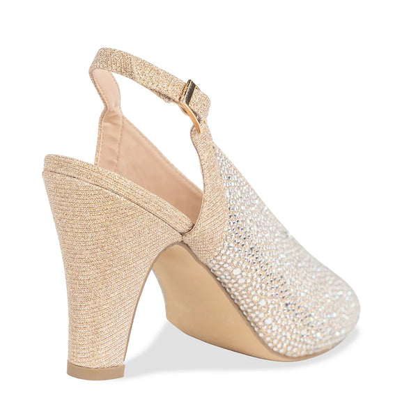Dyeables Glory Champagne Glitter High Stable Heel Peeptoe Pumps Shoes