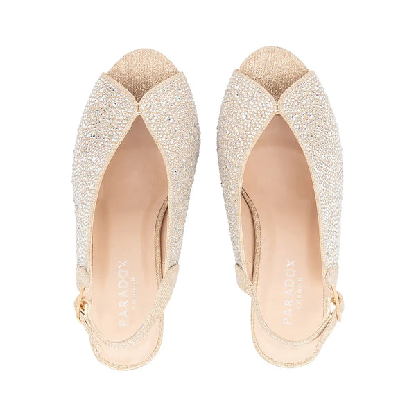 Dyeables Glory Champagne Glitter High Stable Heel Peeptoe Pumps Shoes