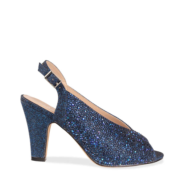 Dyeables Glory Navy Glitter High Stable Heel Peeptoe Pumps Shoes