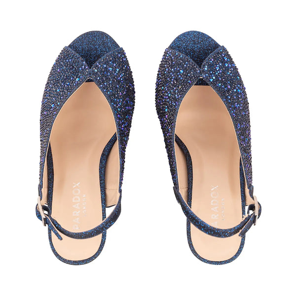 Dyeables Glory Navy Glitter High Stable Heel Peeptoe Pumps Shoes