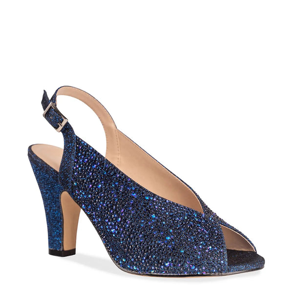 dyeables Glory Navy Glitter High Stable Heel Peeptoe Pumps Shoes
