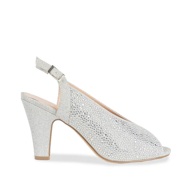 Dyeables Glory Silver Glitter High Stable Heel Peeptoe Pumps Shoes