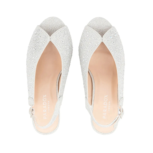 Dyeables Glory Silver Glitter High Stable Heel Peeptoe Pumps Shoes