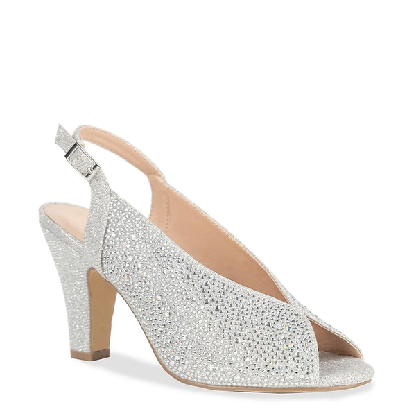 dyeables Glory Silver Glitter High Stable Heel Peeptoe Pumps Shoes