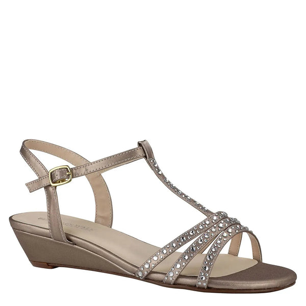 dyeables Hailey Champagne Metallic Low Wedge Sandals with Stones Shoes