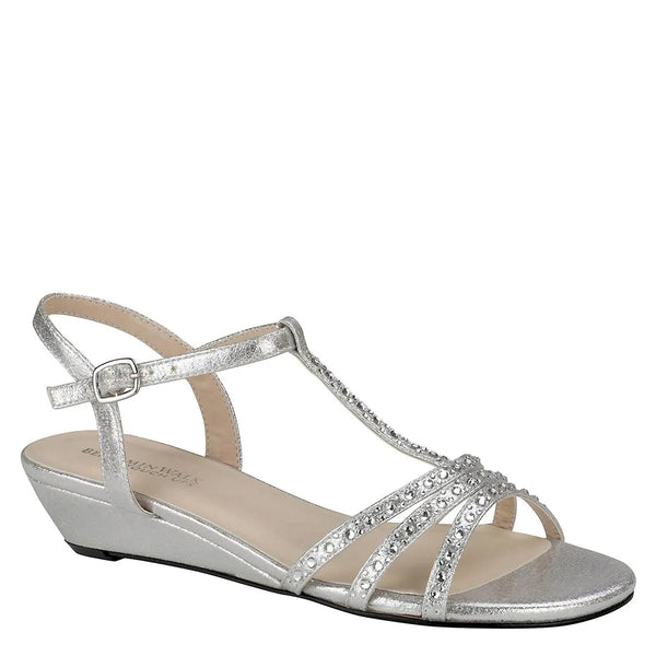 dyeables Hailey Silver Shimmer Low Wedge Sandals with Stones Shoes