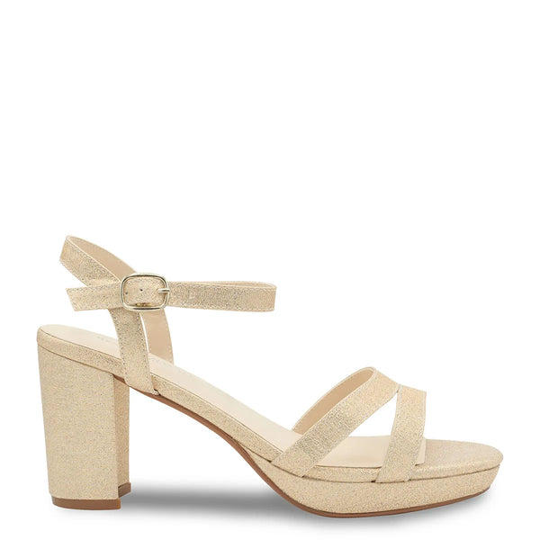 Dyeables Harmon Champagne Glitter Block Heel Open Toe Platform Sandals Shoes