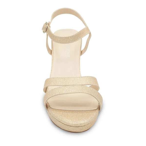 Dyeables Harmon Champagne Glitter Block Heel Open Toe Platform Sandals Shoes