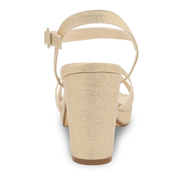 Dyeables Harmon Champagne Glitter Block Heel Open Toe Platform Sandals Shoes