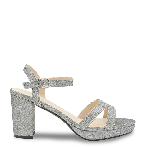 Dyeables Harmon Pewter Glitter Block Heel Open Toe Platform Sandals Shoes