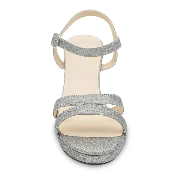 Dyeables Harmon Pewter Glitter Block Heel Open Toe Platform Sandals Shoes