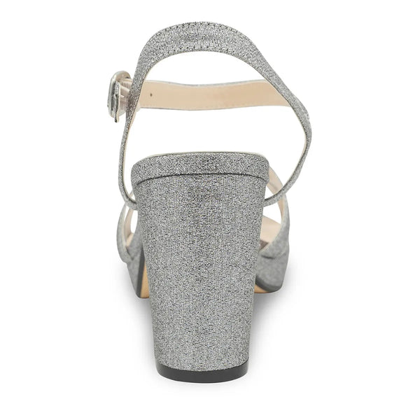 Dyeables Harmon Pewter Glitter Block Heel Open Toe Platform Sandals Shoes