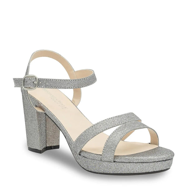 dyeables Harmon Pewter Glitter Block Heel Open Toe Platform Sandals Shoes