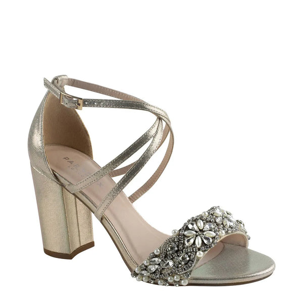 dyeables Hira Champagne Shimmer Block Heel Sandals Shoes