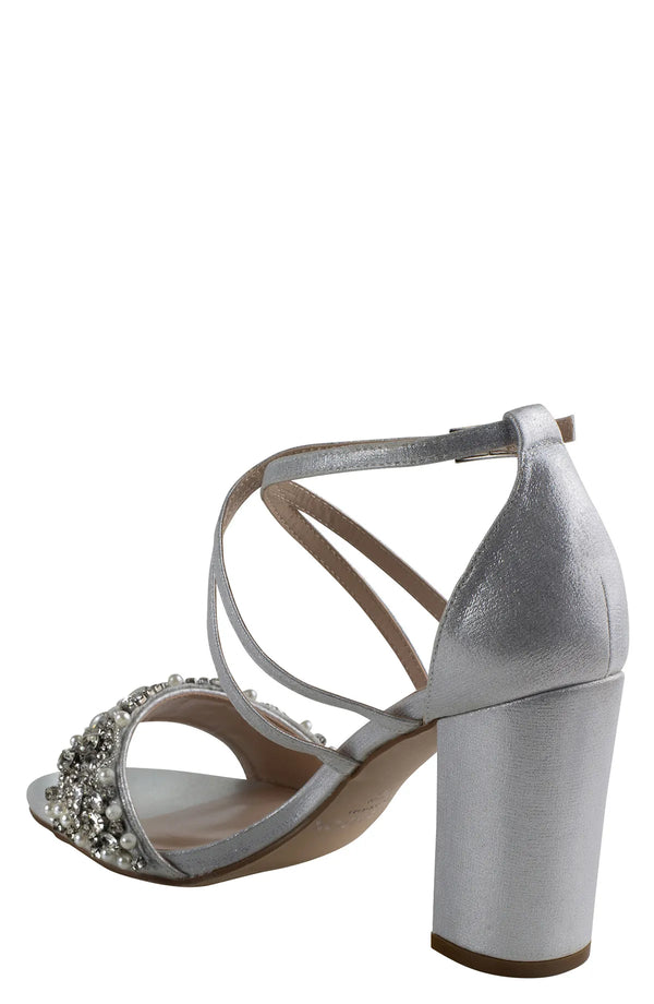 Dyeables Hira Silver Shimmer Block Heel Sandals Shoes