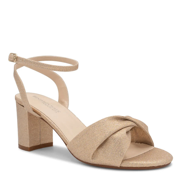 dyeables Hope Champagne Shimmer Low Block Heel Sandals Shoes