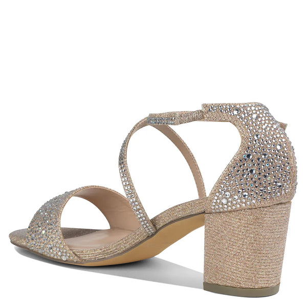 Dyeables Ines Champagne Shimmer Low Block Heel Sandals Shoes