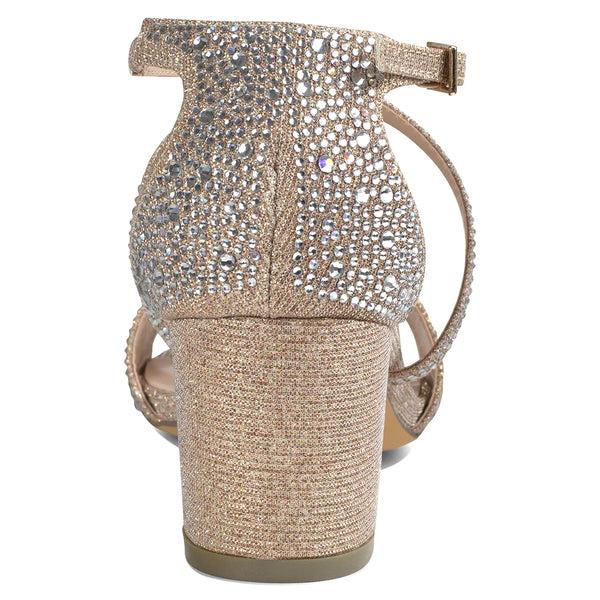 Dyeables Ines Champagne Shimmer Low Block Heel Sandals Shoes