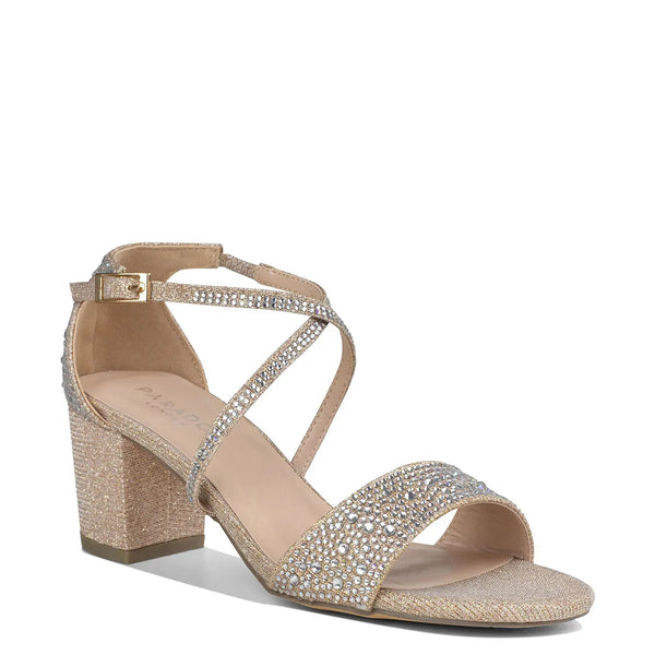 dyeables Ines Champagne Shimmer Low Block Heel Sandals Shoes