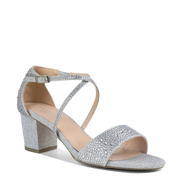dyeables Ines Silver Shimmer Low Block Heel Sandals Shoes