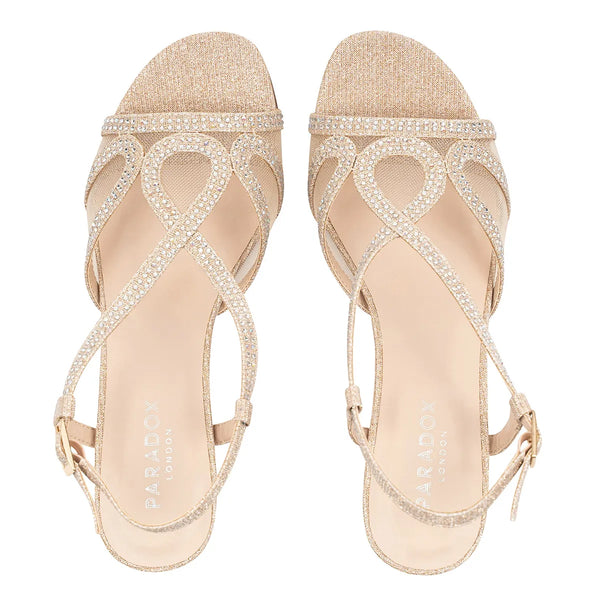 Dyeables Ingrid Champagne Glitter Heel Sandals Shoes