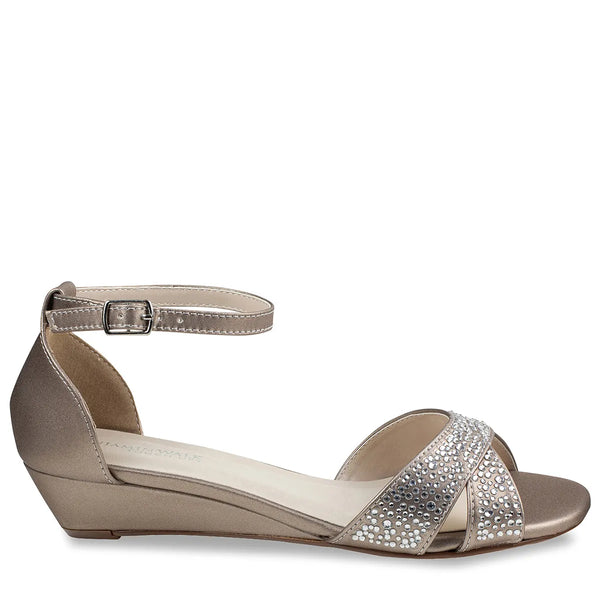 Dyeables Iris Champagne Shimmer Low Wedge Sandals Shoes